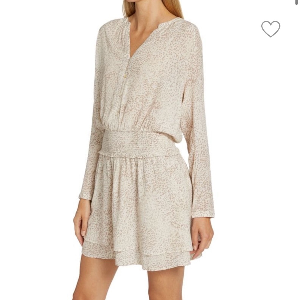 Rails Tan & Cream Jasmine Smocked Long Sleeve Dress in Snakeskin